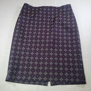 Ann Taylor Women Blue & Burgundy Geometric Design Patterned Pencil Skirt Size 0